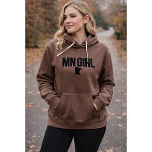 MN Girl Comfy Midwest Cozy Minnesota Brown Hoodie Women's Size M